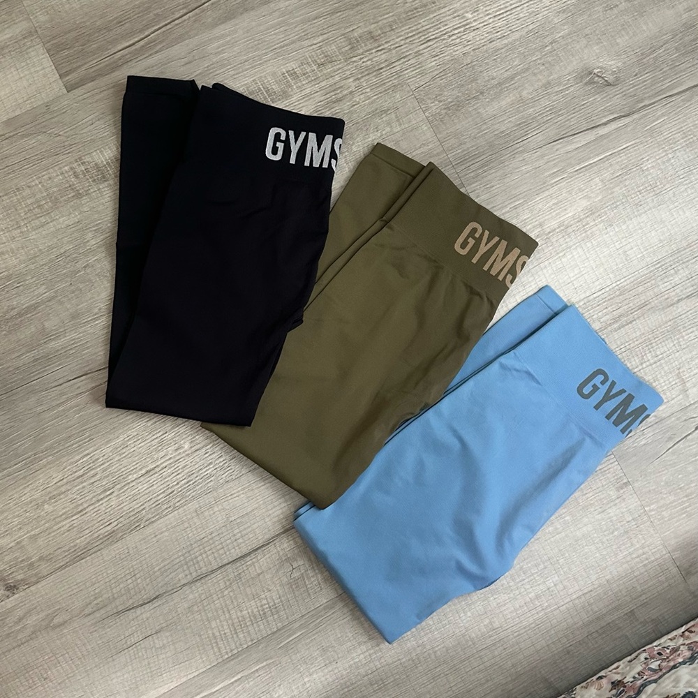 GYMSHARK Leggings Set - Black, Olive, Blue
